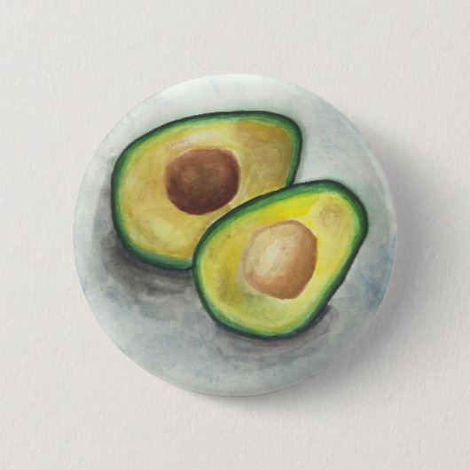 Avocado in Waterverf Ronde Button 5,7 Cm (Voorkant)