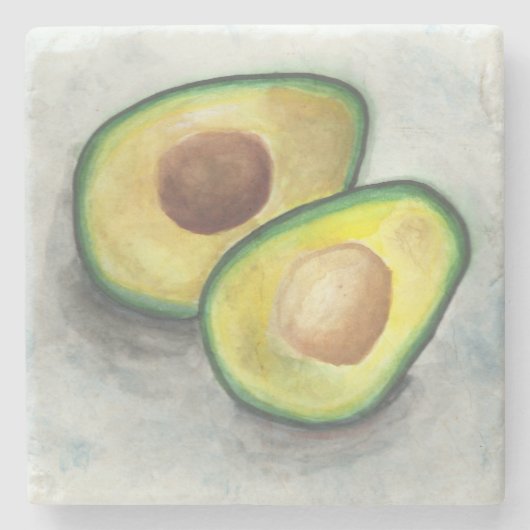 Avocado in Waterverf Stenen Onderzetter (Voorkant)