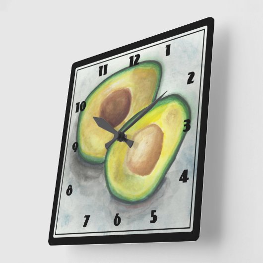 Avocado in Waterverf Vierkante Klok (Hoek)