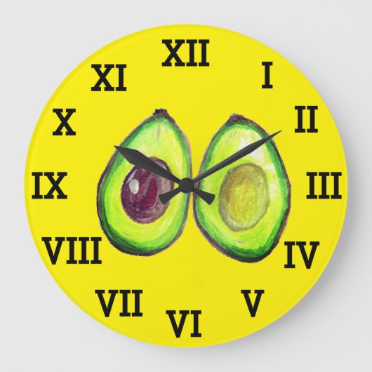 Avocado Keuken Groente Gezond Waterverf Voedsel Grote Klok (Voorkant)
