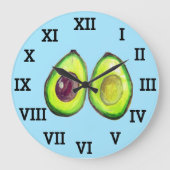 Avocado Keuken Groente Gezond Waterverf Voedsel Grote Klok (Voorkant)