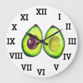 Avocado Keuken Groente Gezond Waterverf Voedsel Grote Klok (Voorkant)