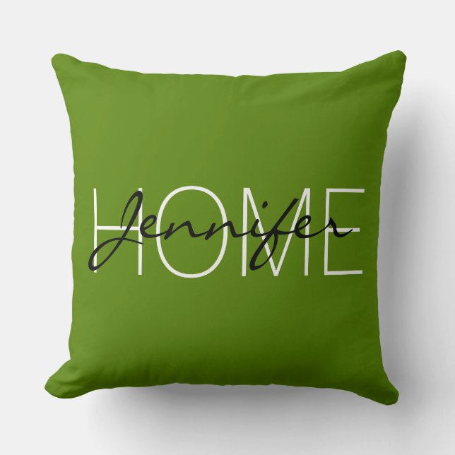Avocado kleur home monogram kussen (Voorkant)