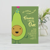 Avocado Kleurrijke 1e Verjaardag Schattigee Uitnod Kaart (Staand voorkant)