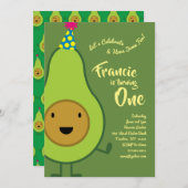 Avocado Kleurrijke 1e Verjaardag Schattigee Uitnod Kaart (Voorkant / Achterkant)