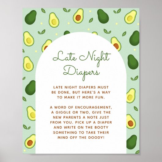 Avocado Late Night Luiers Baby shower Teken Poster (Voorkant)