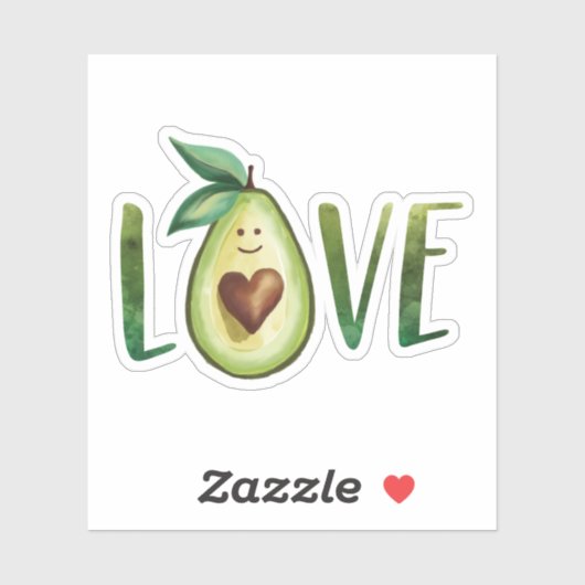 Avocado Liefde Waterverf Avaocado Hart Karakter Sticker (Vel)