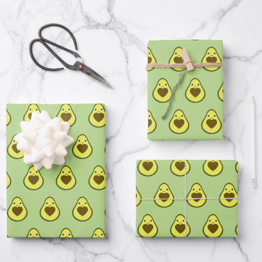 Avocado Love Cute Avocado met hartslag Inpakpapier Vel (Voorkant)