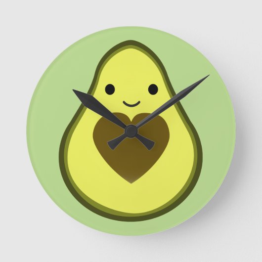 Avocado Love Cute Avocado met hartslag Ronde Klok (Voorkant)