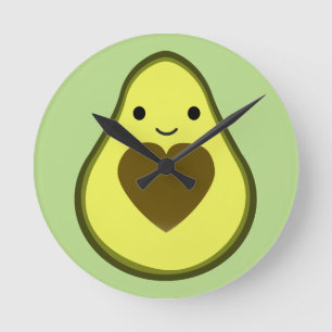 Avocado Love Cute Avocado met hartslag Ronde Klok