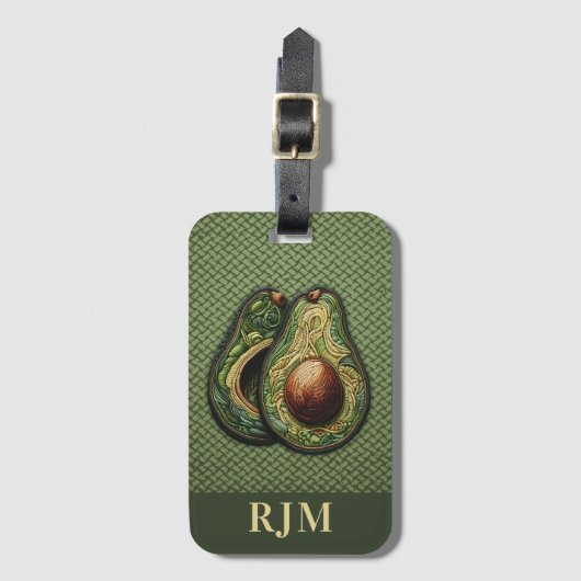Avocado Lover Faux Borduurwerk Bagagelabel (Voorkant (verticaal))