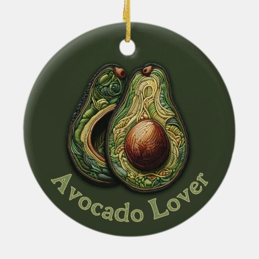 Avocado Lover Faux Borduurwerk Keramisch Ornament (Achterkant)