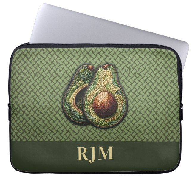 Avocado Lover Faux Borduurwerk Laptop Sleeve (Voorkant)