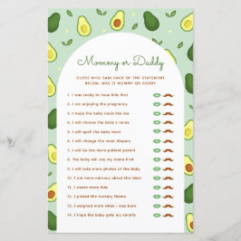 Avocado mama of papa Baby shower spel