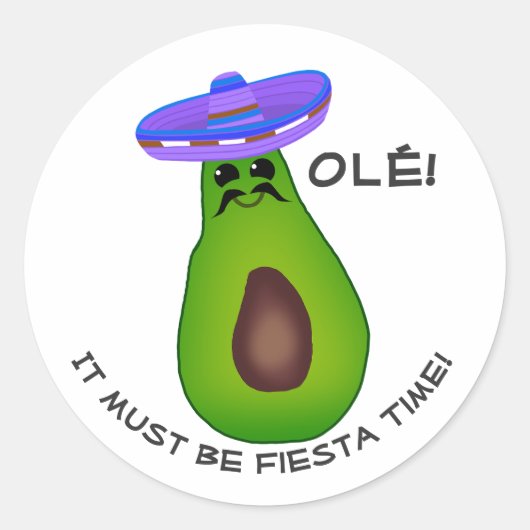 Avocado Man en Sombrero Classic Ronde Sticker (Voorkant)