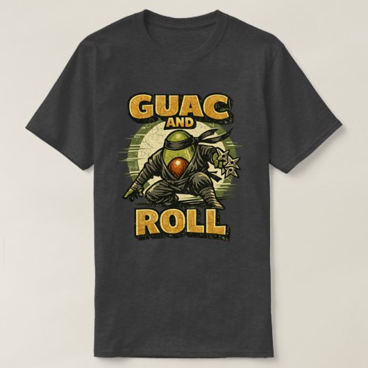 Avocado Ninja – GUAC EN ROLL Held T-shirt (Design voorkant)