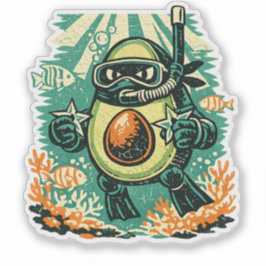 Avocado Ninja Snorkelaar — Vintage Zomer Oceaan Sticker