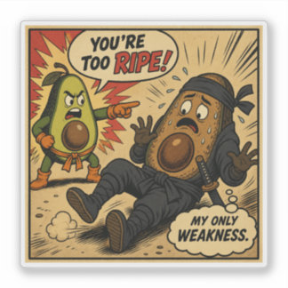 Avocado Ninja "Te Ripe" — Grappige Retro Strip Sticker
