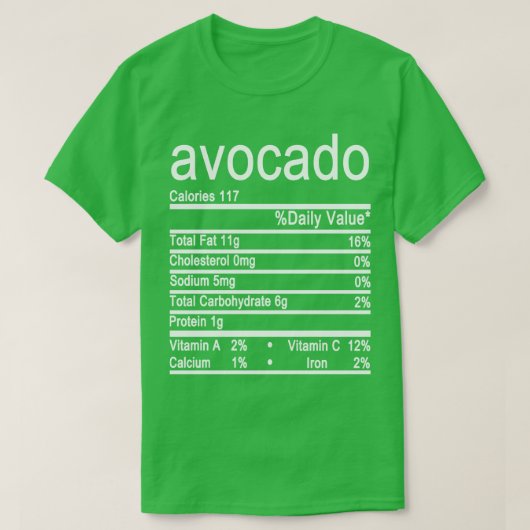 avocado Nutrition Facts-label T-shirt (Design voorkant)