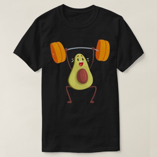 Avocado oefent met barbell grappig en installeert  t-shirt (Design voorkant)