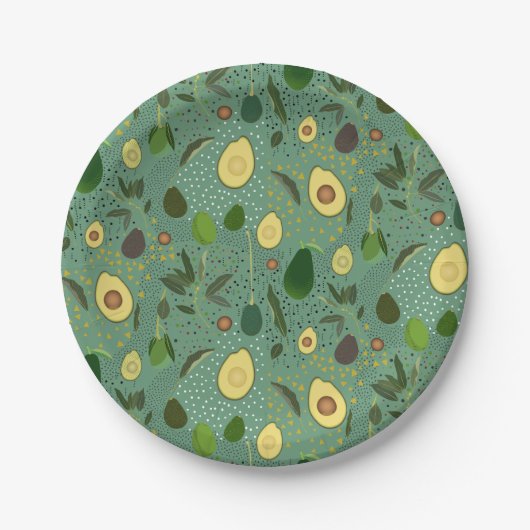 Avocado Party Pattern Papieren Bordje (Voorkant)