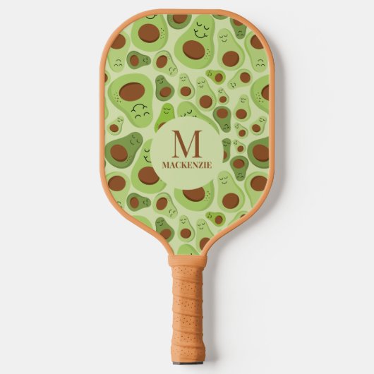 Avocado patroon met monogram pickleball paddle (Voorkant)