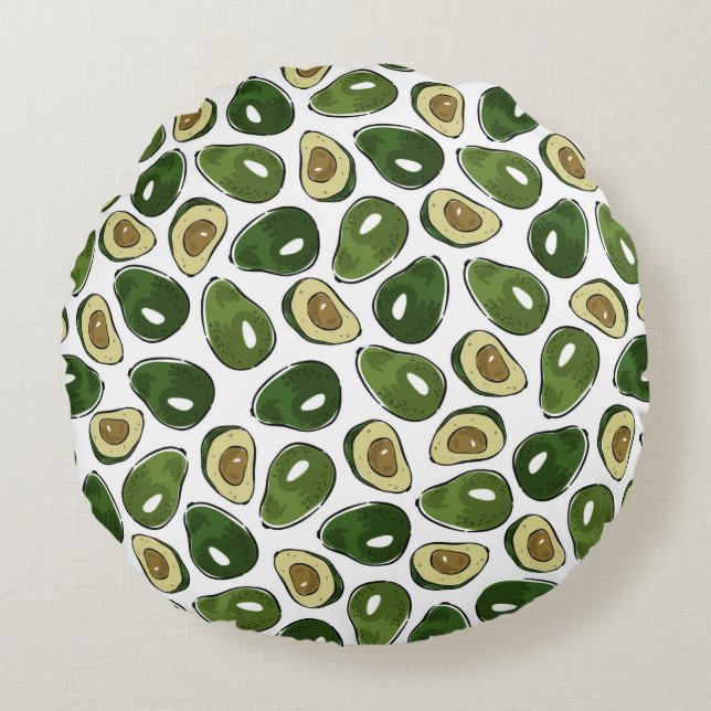 Avocado-patroon Rond Kussen (Voorkant)