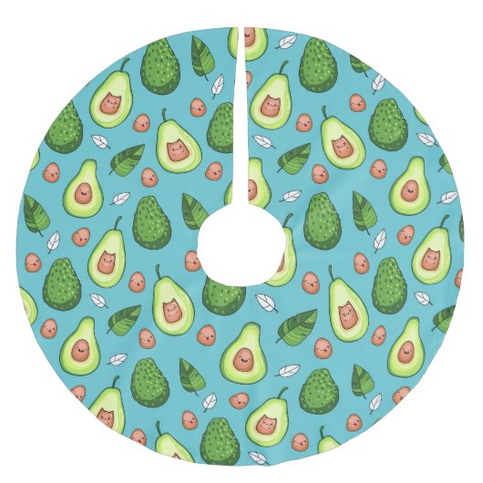 Avocado Pattern Pensed Polyester Tree Skirt Kerstboom Rok (Voorkant)