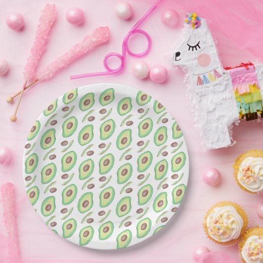 Avocado Pits Slices Fruit Hand Drawn Pattern Papieren Bordje (Feest)