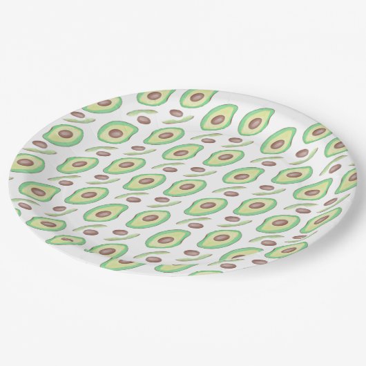 Avocado Pits Slices Fruit Hand Drawn Pattern Papieren Bordje (Gekanteld)