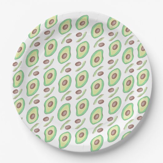 Avocado Pits Slices Fruit Hand Drawn Pattern Papieren Bordje (Voorkant)