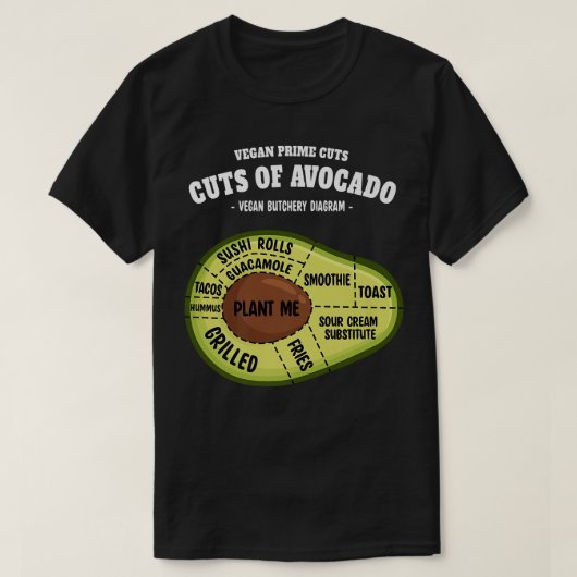 Avocado Prime Cuts Funny Vegan Butcher & Avocado E T-shirt (Design voorkant)