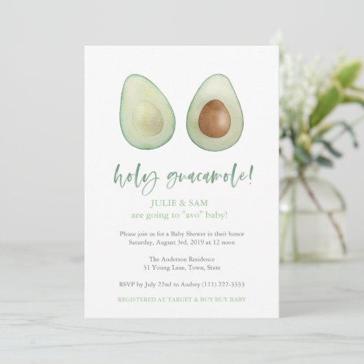 Avocado Punny Funny Couples Baby shower Kaart (Staand voorkant)