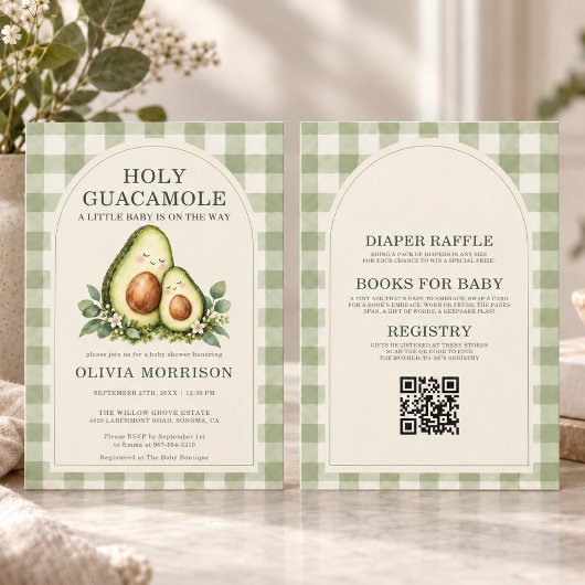 Avocado QR Code Baby Shower Kaart
