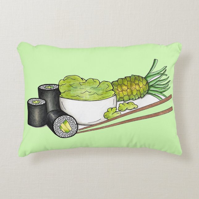 Avocado Rolls Wasabi Sushi Japans eten Accent Kussen (Voorkant)