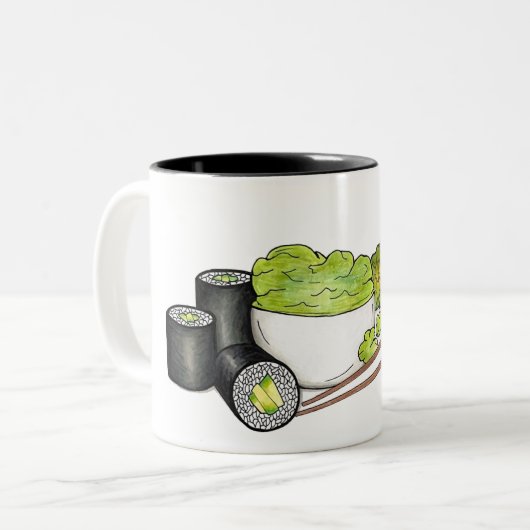 Avocado Rolls Wasabi Sushi Japans eten Tweekleurige Koffiemok (Voorkant links)