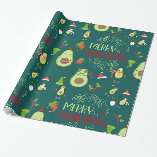 Avocado schattige kerst cadeaupapier (Uitgerold)
