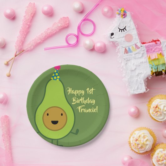 Avocado Schattigee 1e Verjaardag Borden Papieren Bordje (Feest)