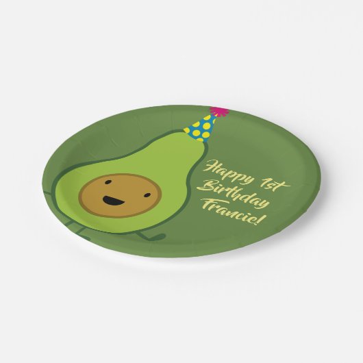 Avocado Schattigee 1e Verjaardag Borden Papieren Bordje (Gekanteld)