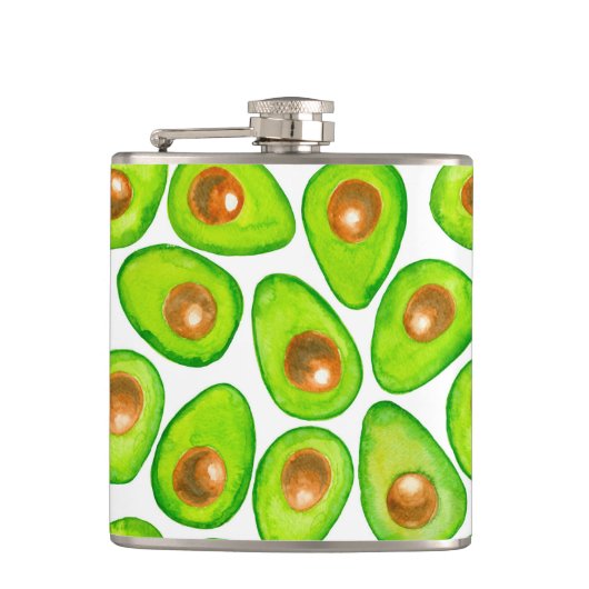 Avocado snijdt waterverf heupfles (Voorkant)