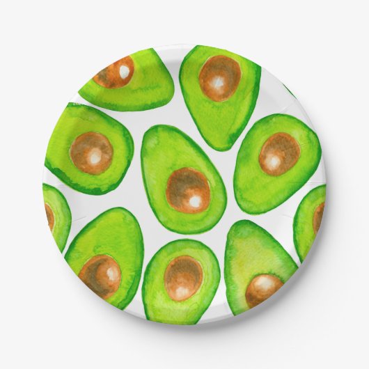 Avocado snijdt waterverf papieren bordje (Voorkant)