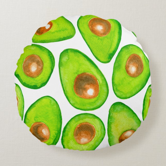 Avocado snijdt waterverf rond kussen (Voorkant)