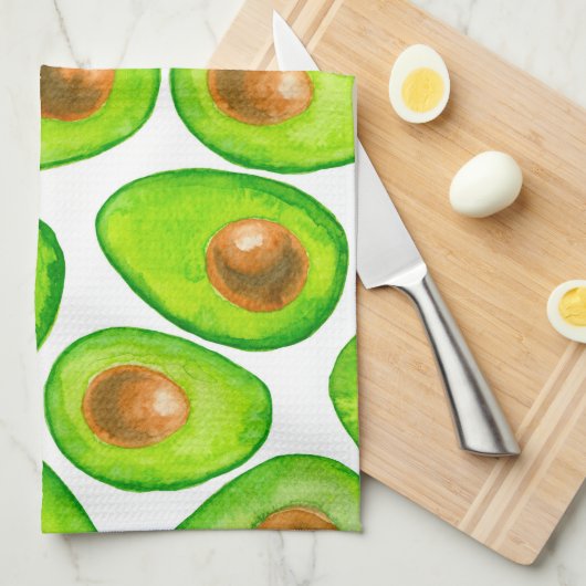 Avocado snijdt waterverf theedoek (Quarter Fold)