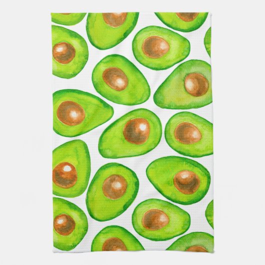 Avocado snijdt waterverf theedoek (Verticaal)