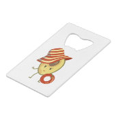 Avocado strandmeisje met zon-pet en zwemring creditkaart flessenopener (Voorkant Gekanteld)