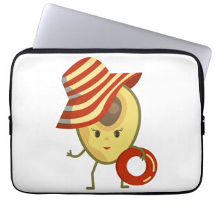 Avocado strandmeisje met zon-pet en zwemring laptop sleeve