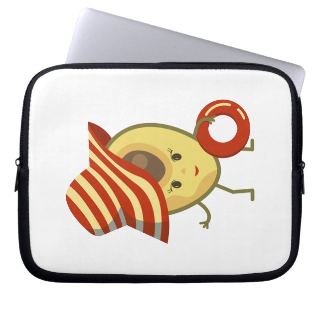 Avocado strandmeisje met zon-pet en zwemring laptop sleeve (Voorkant)