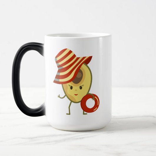 Avocado strandmeisje met zon-pet en zwemring magische mok (Links)