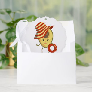 Avocado strandmeisje met zon-pet en zwemring ornament kaart