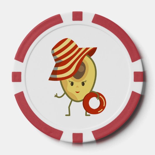 Avocado strandmeisje met zon-pet en zwemring poker chips (Voorkant)